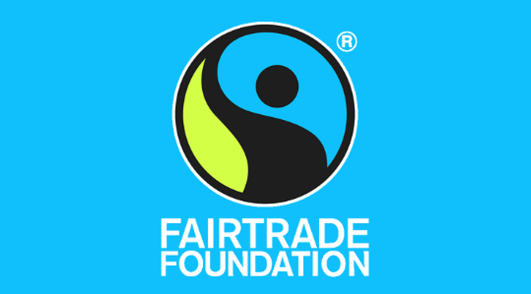 A blue banner with the Fairtrade Logo on and the words "Fairtrade Foundation" below